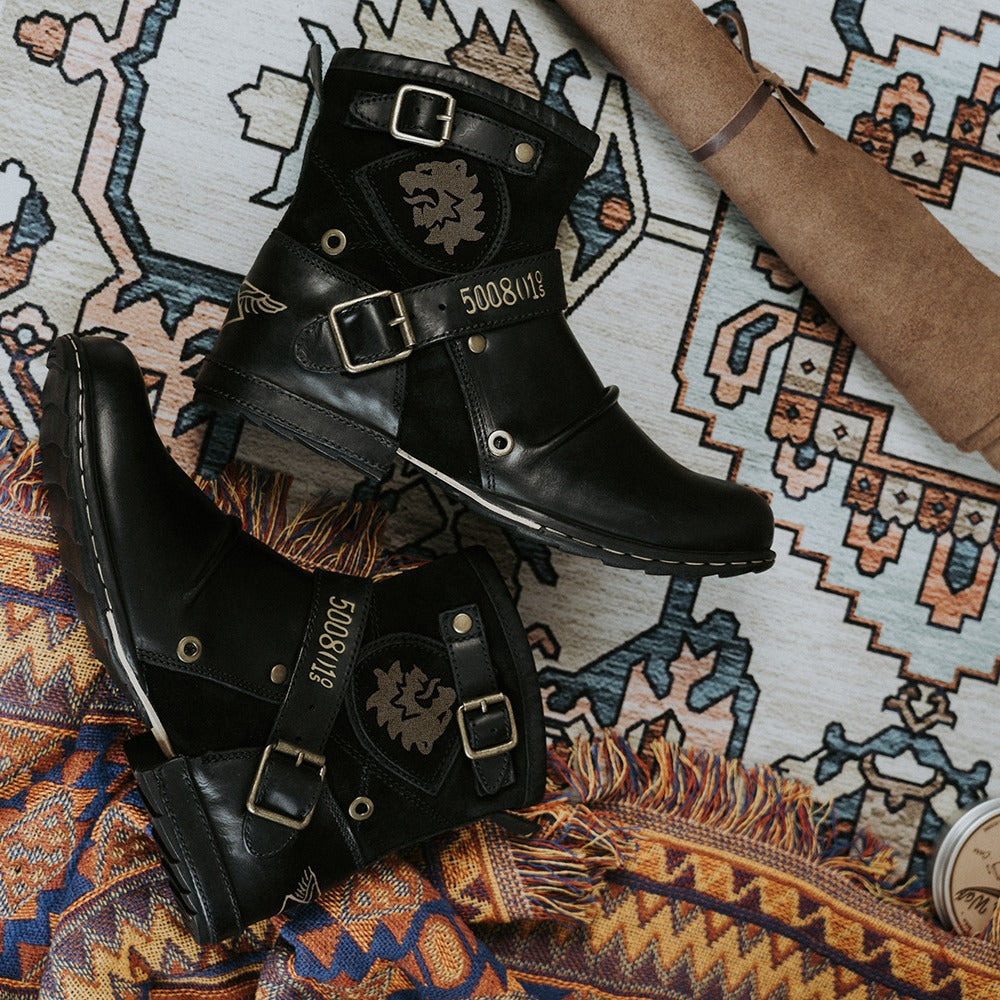 HPIOPL Cross Border 5008 Cross Border Round Toe Vintage Metal Buckle Side Zipper Men's Boots Martin Boots Men