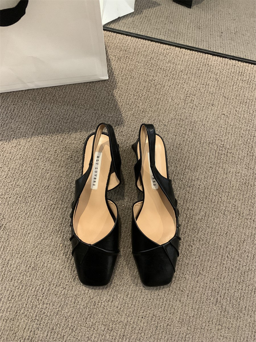 Spring/Summer 2025 New High Heel Baotou Back Empty Sandals Women's Shoes Block Heel Pumps Pumps French Gentle Wind Single Shoes Women's Shoes