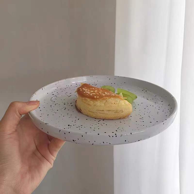 Korean ins splashed ink ceramic plate Western steak plate vintage niche restaurant cake dessert plate home dish plate