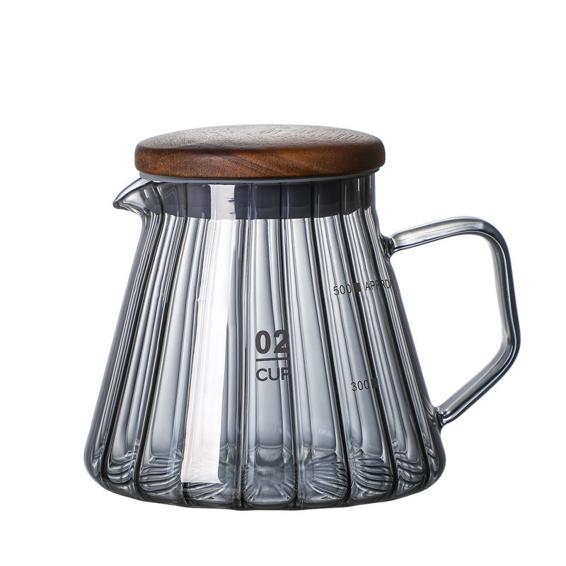 [Soot 2nd Generation Striped Coffee Pot] Spot Blown Glass Sharing Pot Set Electroplated Smoke Gray Hand Poured Pot