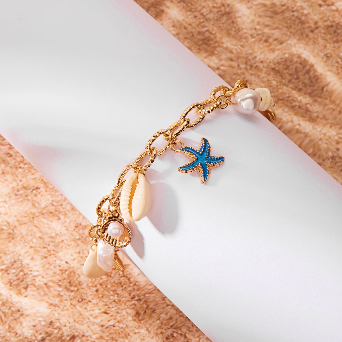 European and American fashion vacation beach bracelet anklet, bohemian starfish shell pendant, summer ocean style jewelry for women