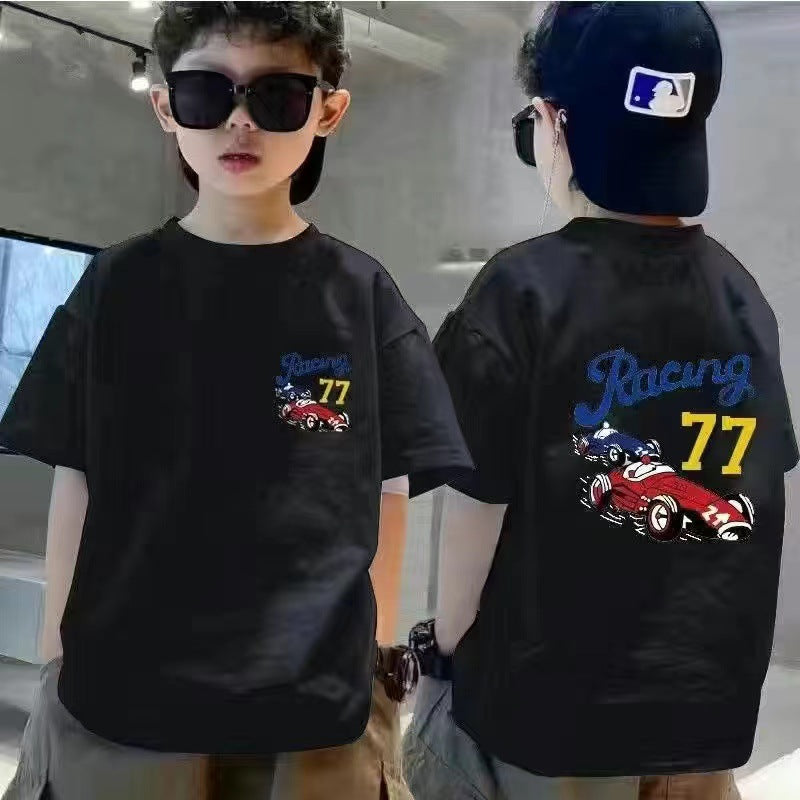 Cotton soft children's short sleeve t-shirt 2024 summer new middle and large children's clothes handsome boys and girls Korean version half sleeve