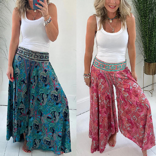 Cross-border foreign trade independent station Amazon 2023 Europe and the United States new summer positioning elastic waist wide-leg pants slacks women