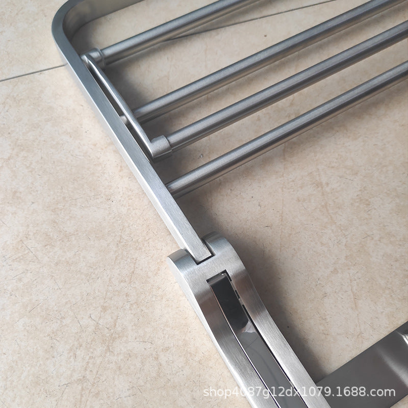 Bathroom stainless steel towel rack folding bath towel rack 304 stainless steel perforated bathroom bathroom storage shelf