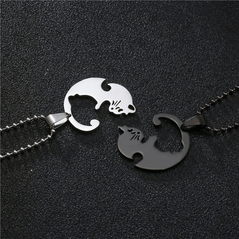 amazon new titanium steel necklace cat couple sweater chain women's chain accessories men's pendant hip hop jewelry wholesale