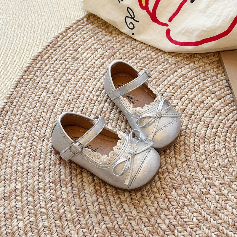 Lace-edged leather shoes 2026 spring-and-autumn new Korean version of girls' bow princess shoes soft-soled Mary Jane single shoes
