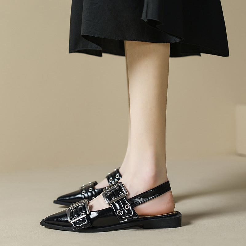Leather roman toe sandals women's semi-drag pointed toe pumps plus size women's shoes Mary Jane shoes