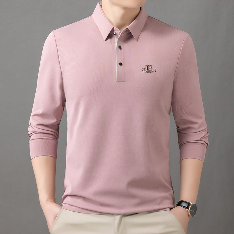 Spring Ice Silk Long Sleeve Men's T-Shirt Young and Middle-aged Fashionable Casual Thin Loose Base Shirt Men's Dad Wear