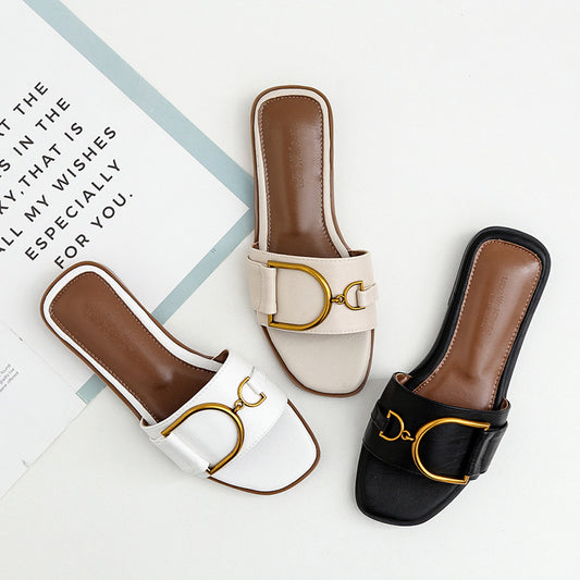 Summer women's chic Internet celebrity sandals women's summer 2024 new fashion and versatile slip-flop flats