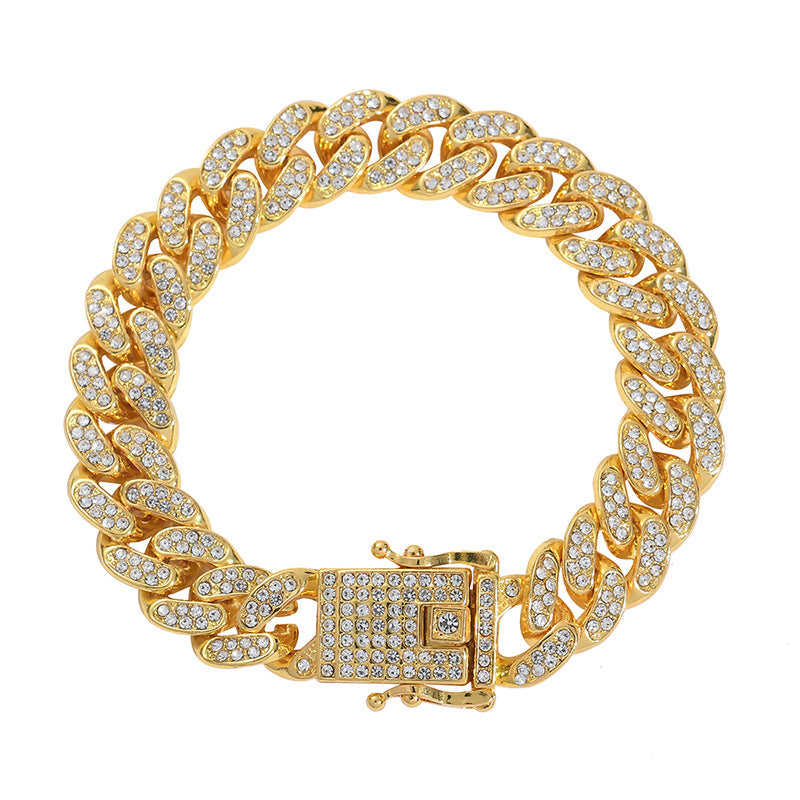 Men's Gold Hip Hop Style Oval Alloy Full Diamond Necklace Men's Jewelry Hip Hop Cuban Chain Tide Men's Jewelry Wholesale