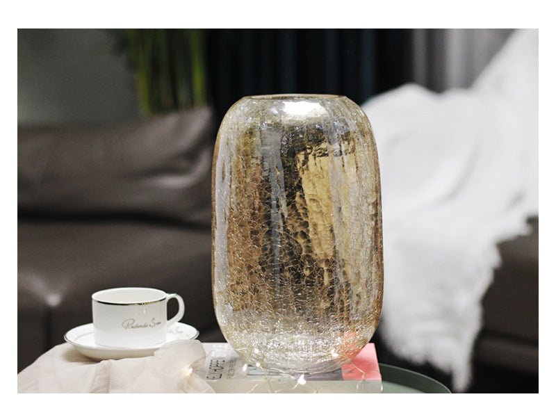 Creative large light luxury cracked ice flower glass vase glazed transparent flower utensils American home decoration flower arrangement