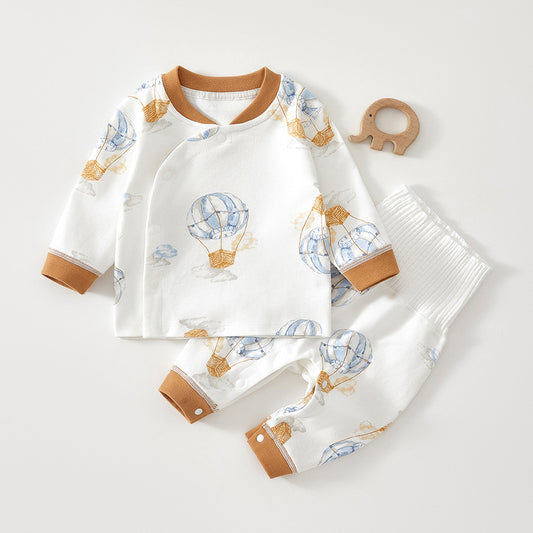 Baby set spring and autumn high-waisted cotton class A male and female baby split long sleeve pants newborn underwear set