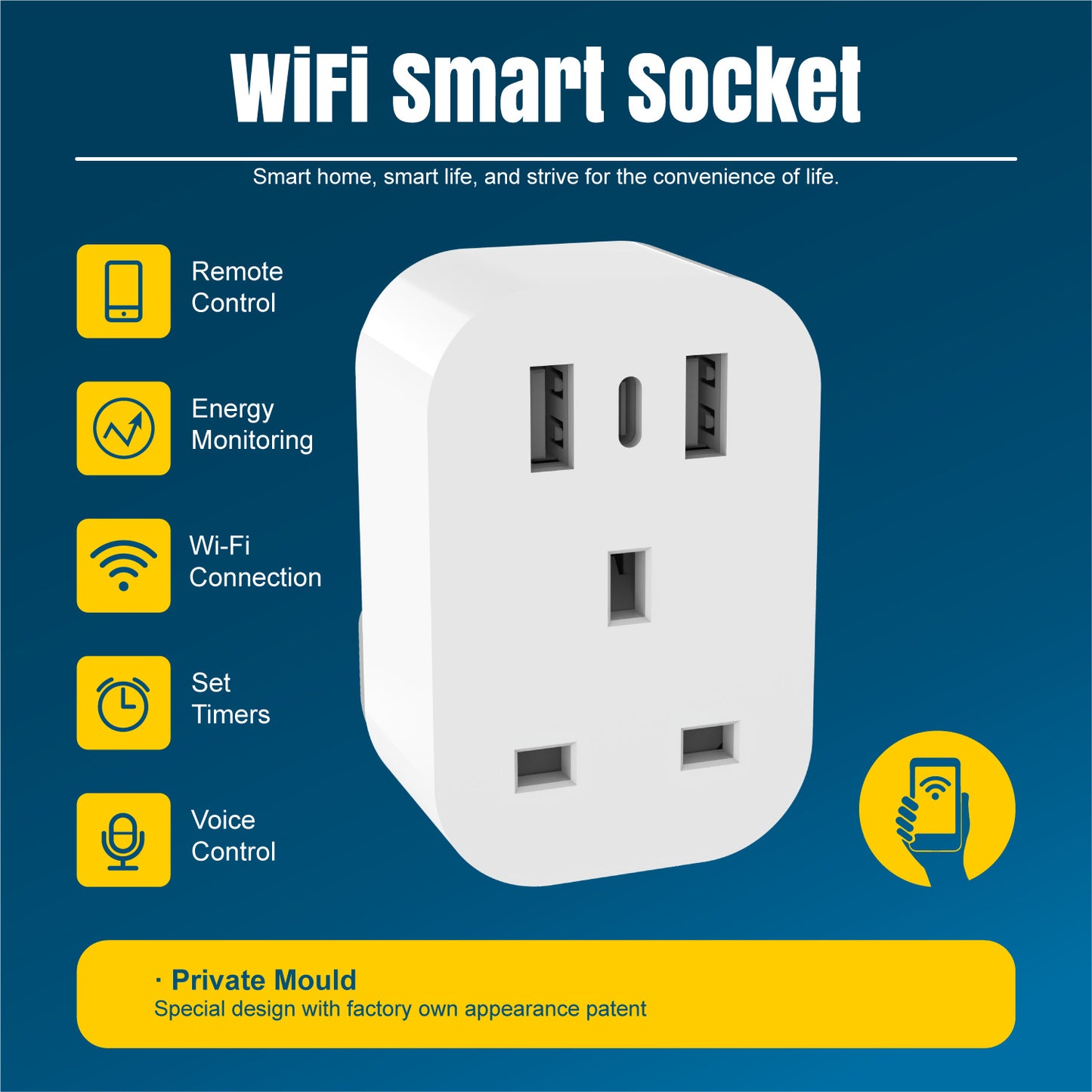 Lianduo Foreign Trade Tuya Home Furnishing remotely controls 13A fast charging USB+wifi smart socket plug at any time