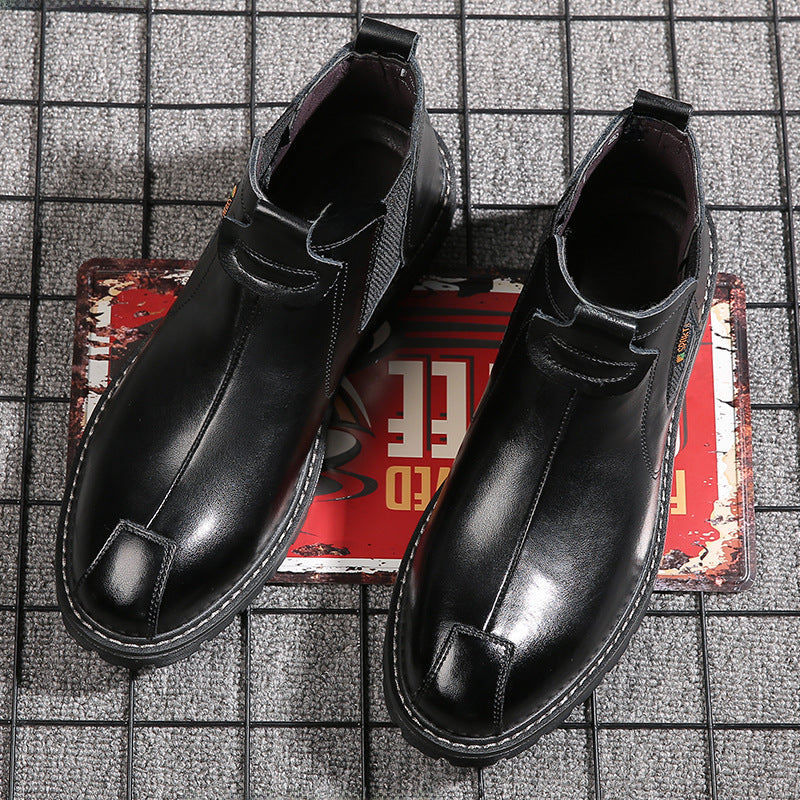 Chelsea boots men's British style Martin boots high-top leather winter plus velvet warm mid-top boots men's thick-soled ankle boots