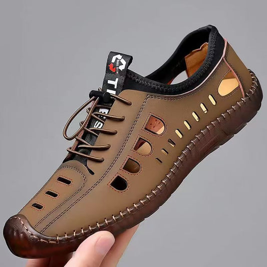 Sandals summer men's summer breathable soft leather soft-soled casual leather shoes men's cave beach toe toe online dad shoes