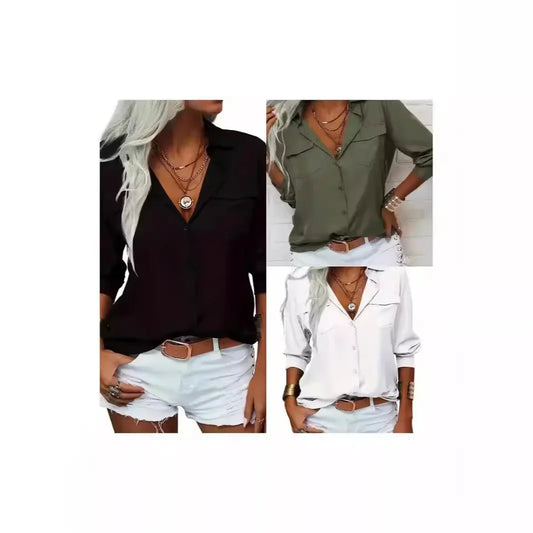 Amazon Europe and the United States Autumn and Winter New Women's Shirt Lapel Long Sleeve Shirt Women's Wear