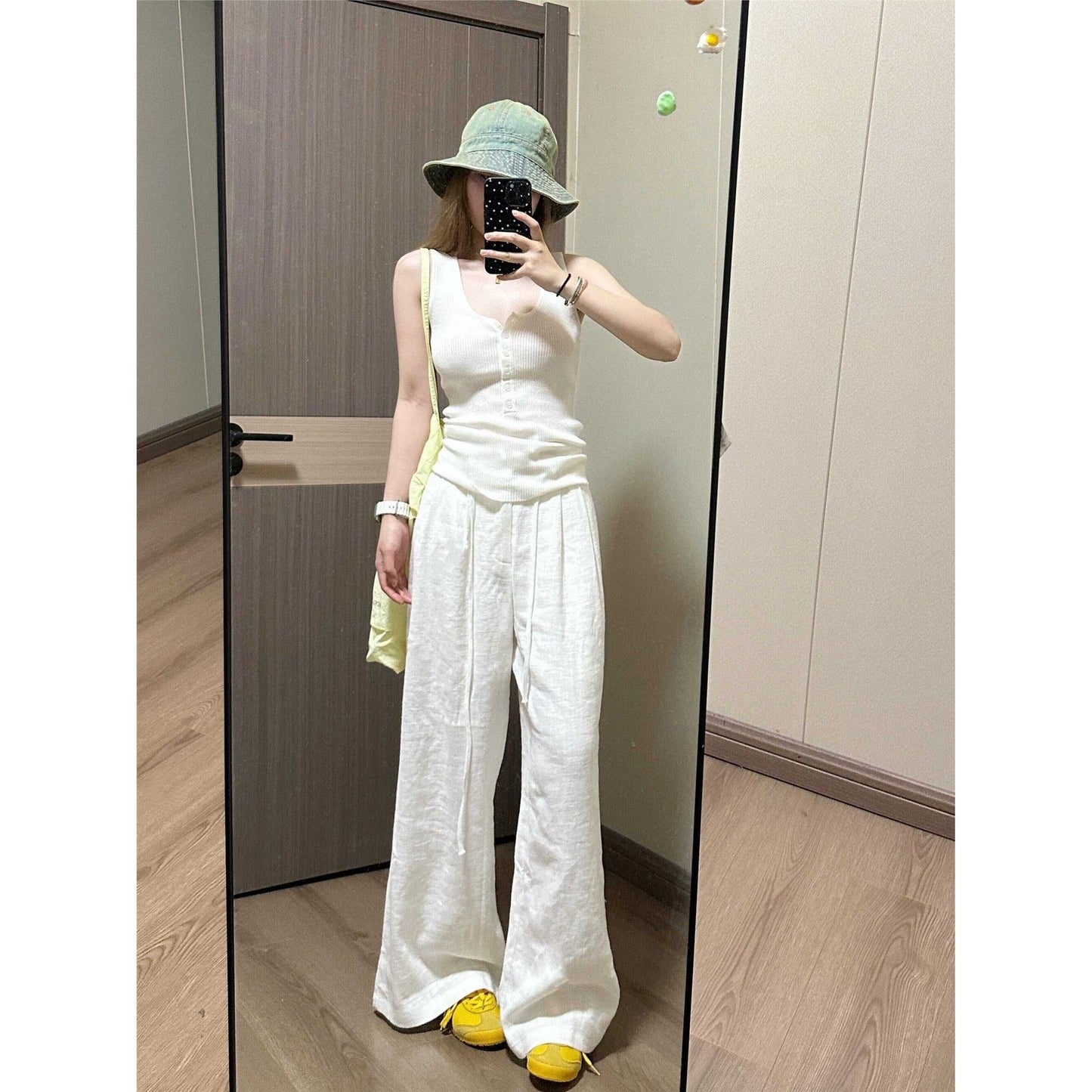 Linen wide-leg pants women's thin summer 2025 new high-waisted loose and versatile drape slacks