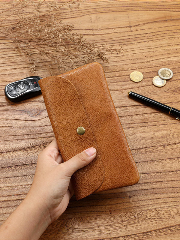 Men's long first layer cowhide wallet, ultra-thin leather wallet, large-capacity schoolgirl wallet, simple mobile phone bag tide