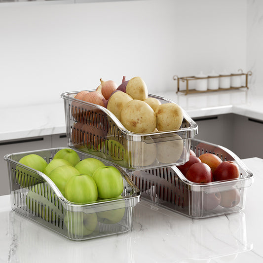 Refrigerator storage box, new drainable multi-functional home kitchen vegetable and fruit fresh organizer artifact