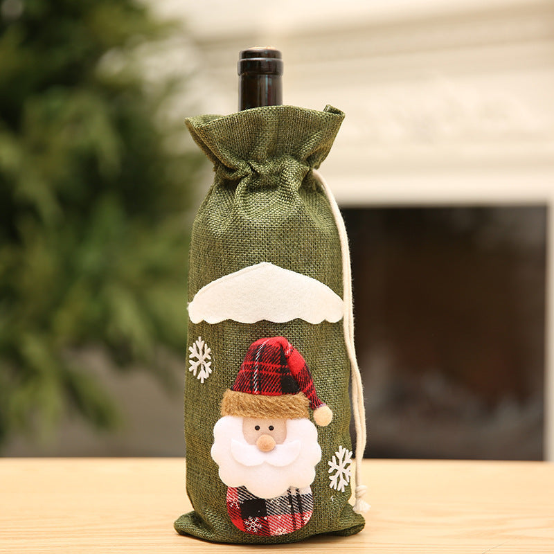 Christmas wine bottle decoration Christmas knitted wine set scarf hat set red wine bottle cover old man wine bottle set deer
