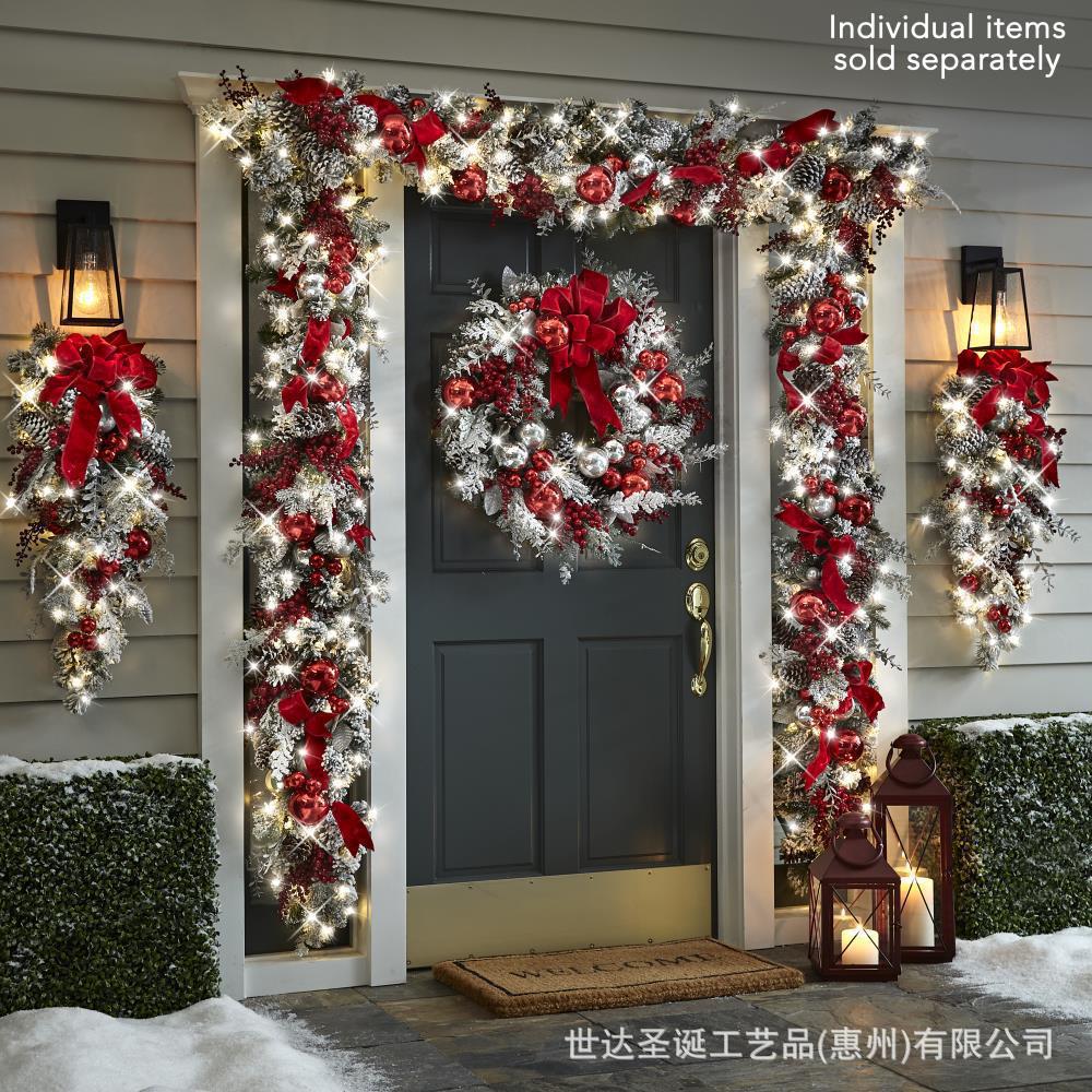 Christmas flocking Christmas ring wreath door hanging decoration Christmas wreath rattan pendant European and American home decoration