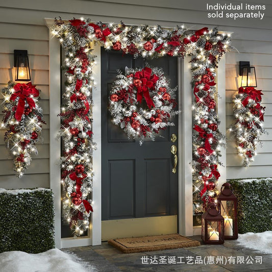 Christmas flocking Christmas ring wreath door hanging decoration Christmas wreath rattan pendant European and American home decoration