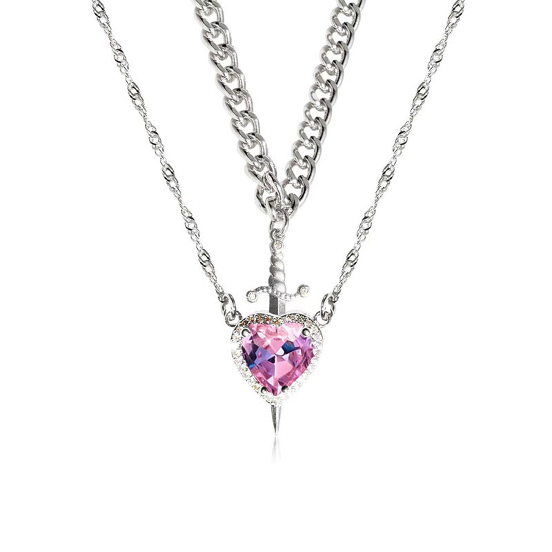 European and American cross-border Valentine's Day, one arrow piercing the heart, dagger sword, pendant, double-layer love necklace, anime alloy jewelry