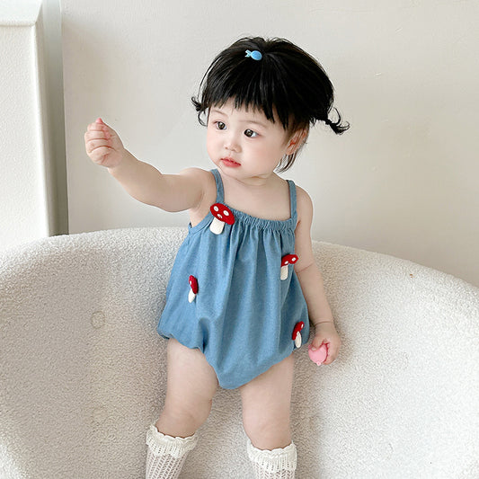 2025 summer new crawling clothes baby small sling thin onesie 5215 newborn baby girl mushroom wrap fart suit