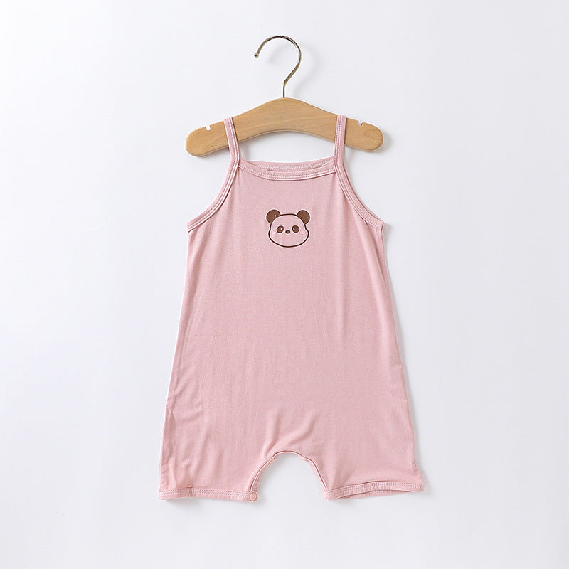 Baby suspender coveralls, sleeveless vests, bears, hayi, modal ice, silk, summer crawling clothes for boys and girls