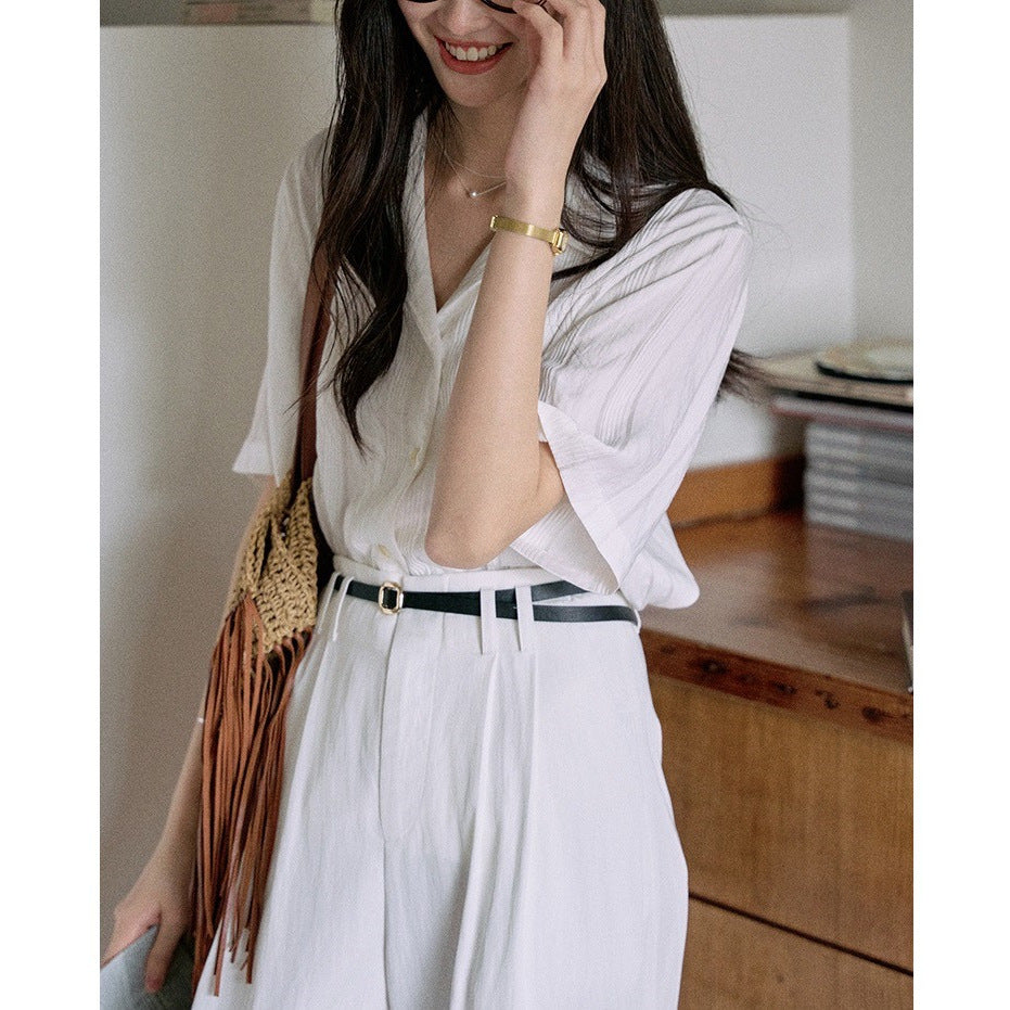 Jicoutre "Nanyang Holiday" loose short sleeve Cuban collar shirt women's summer French vintage casual top