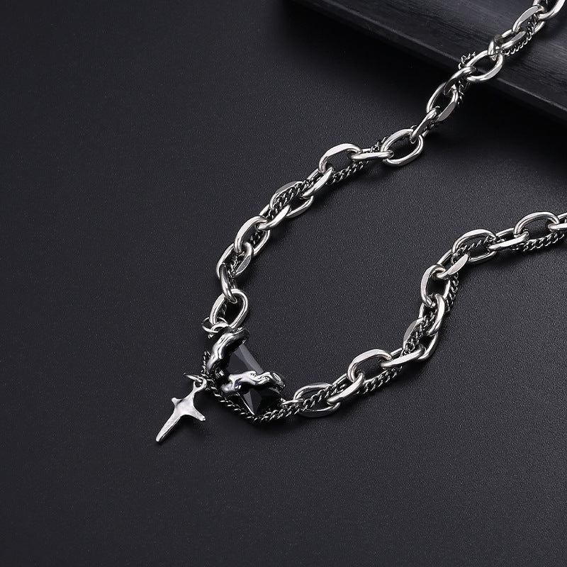 Obsidian non-fading necklace Men's niche hip-hop accessories versatile women's collarbone chain European and American cross-border wholesale
