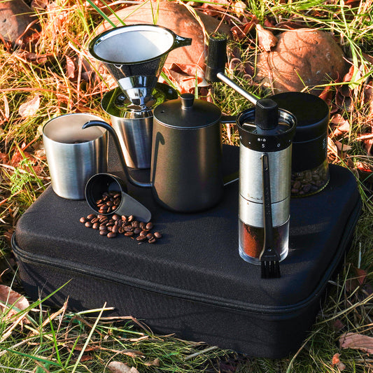 Camping pour-over coffee pot set wholesale stainless iron coffee utensils portable travel gear pour-over coffee set