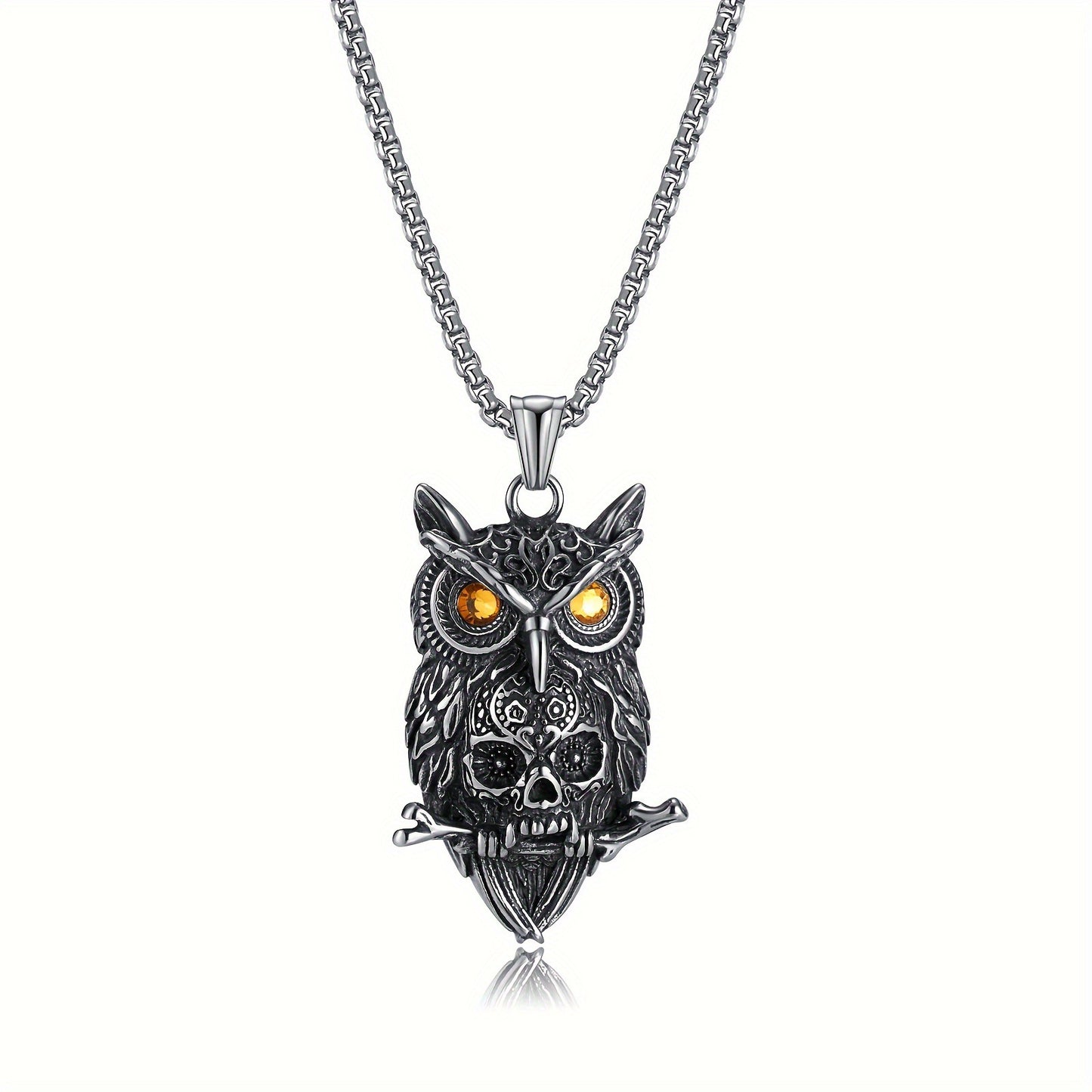 European and American style accessories vintage punk owl skull pendant necklace for men