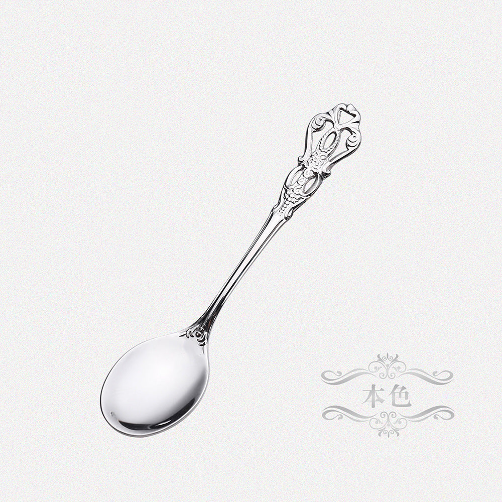 Royal Hollow Embossed Dessert Spoon Three-Tooth Fork Stirring Spoon Set European Style Carved Tableware Gift Vintage Spoon