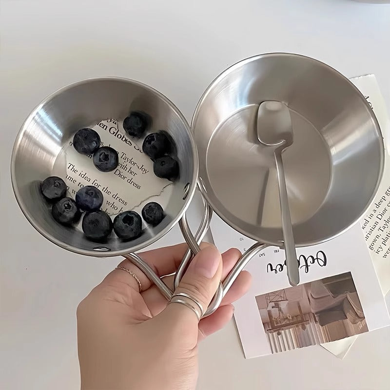 Korean style ins thickened stainless steel seasoning bowl with handle, internet celebrity household hot pot dipping bowl, snack fruit salad