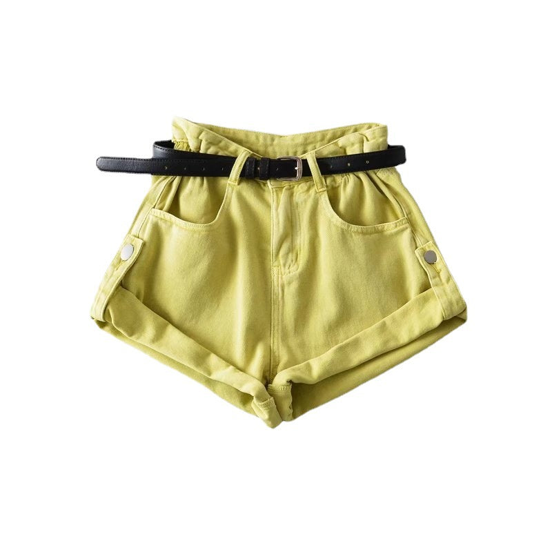 New Summer 2022 High-waisted Rolled Leg-Showing Wide-leg Pants Women's Jeans Cropped with Belt