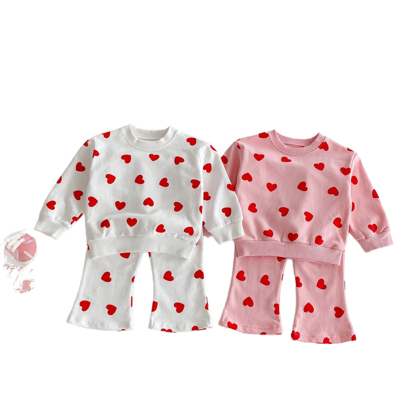 Girls' set Korean version of the children's 2025 autumn new love print baby girl princess children's two-piece set