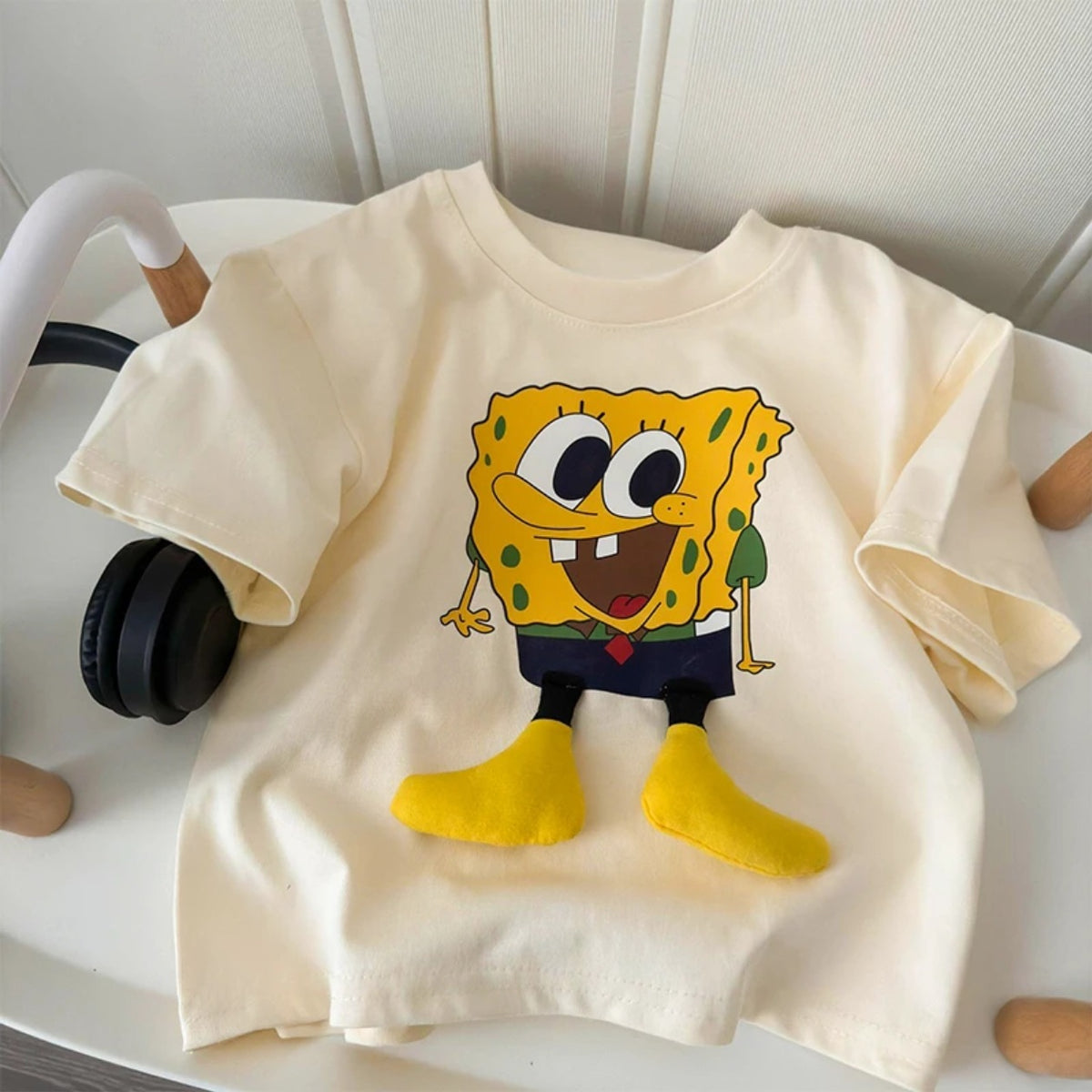 Summer boys and girls short sleeve small and medium-sized children three-dimensional doll t-shirt cute SpongeBob SquarePants print cartoon top tide