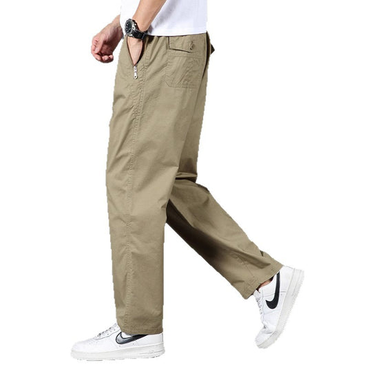Summer 2025 Thin Casual Pants Men's Loose Straight Plus Size Wide Leg Teen Khaki Business Cargo Pants