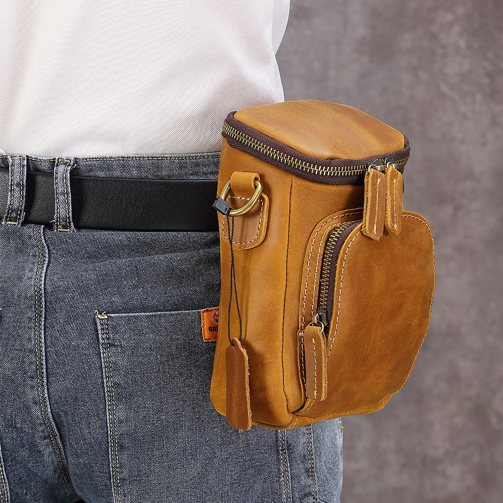 Vintage leather crossbody bag, mini men's backpack, top layer cowhide mobile phone bag, belt waist bag, casual small bag
