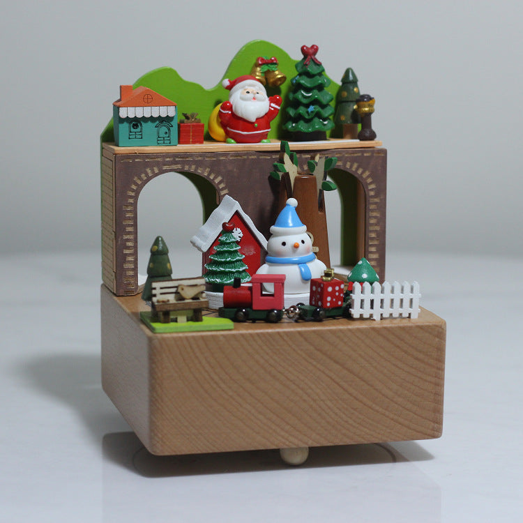 2025 New Christmas Music Box Wooden Crafts Creative Christmas Gift Merry Christmas Clockwork Music Box