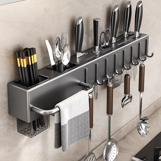 Kitchen rack free punching multi-functional home wall-mounted seasoning chopsticks knife holder supplies complete storage rack