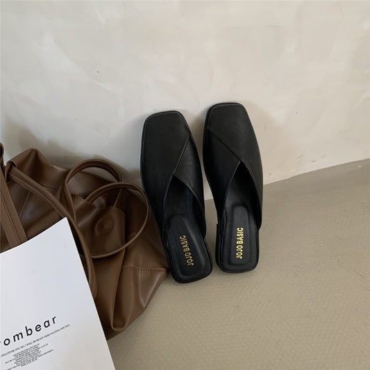 Plus size women's shoes 41-43 fat feet wide fat women's single shoes summer new sandals toe toe semi-slippers to wear maternity shoes outside