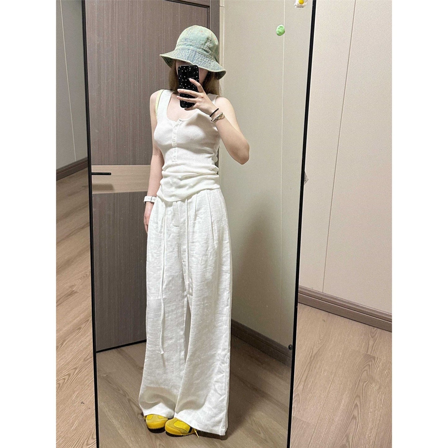 Linen wide-leg pants women's thin summer 2025 new high-waisted loose and versatile drape slacks