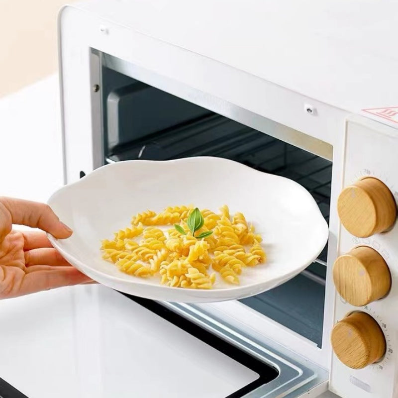 Pure white ceramic plate, vegetable plate, household simple tableware, underglaze colorful vegetable plate, deep dinner plate, Nordic creative lotus leaf plate