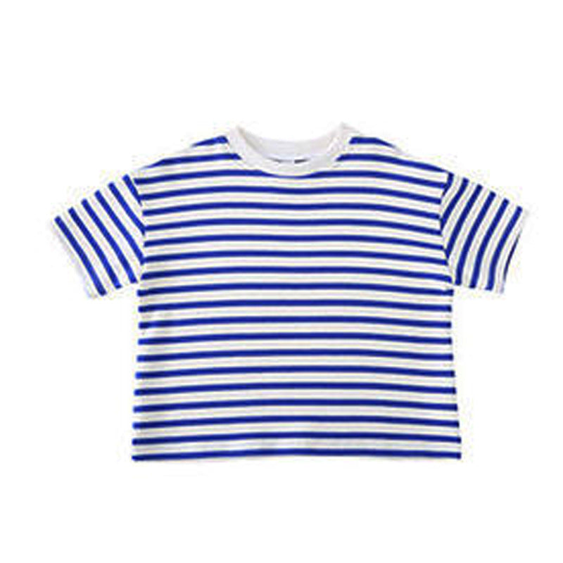 Factory direct sales children's cotton short sleeve T-shirt 2025 summer new girls boys striped half-sleeve one piece dropshipping