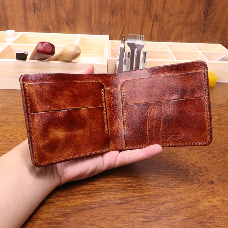 New Japanese vegetable tanned leather wallet men's retro hand-rubbed color old big banknote cowhide wallet simple student wallet