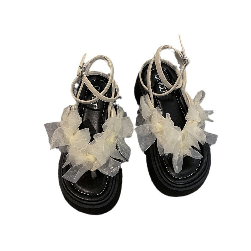 Fairy style platform sandals women's 2024 summer new wear fashion bow versatile heightened beach shoes women's tide