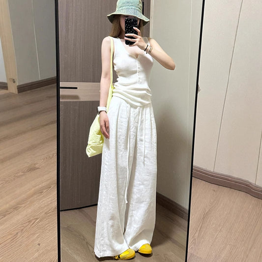 Linen wide-leg pants women's thin summer 2025 new high-waisted loose and versatile drape slacks