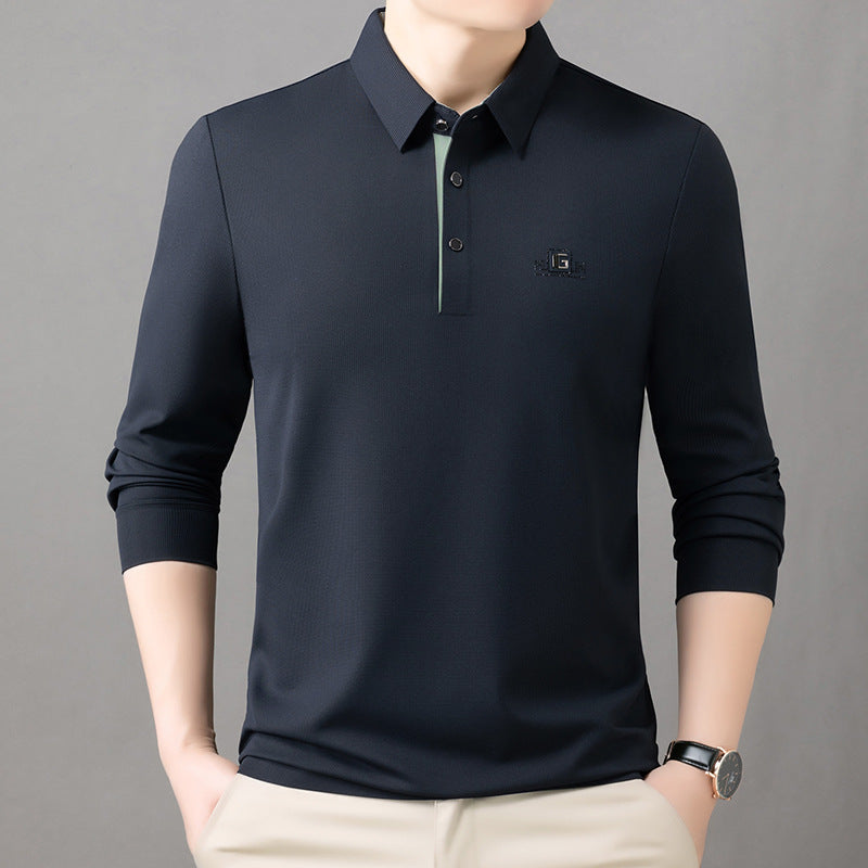 Spring Ice Silk Long Sleeve Men's T-Shirt Young and Middle-aged Fashionable Casual Thin Loose Base Shirt Men's Dad Wear